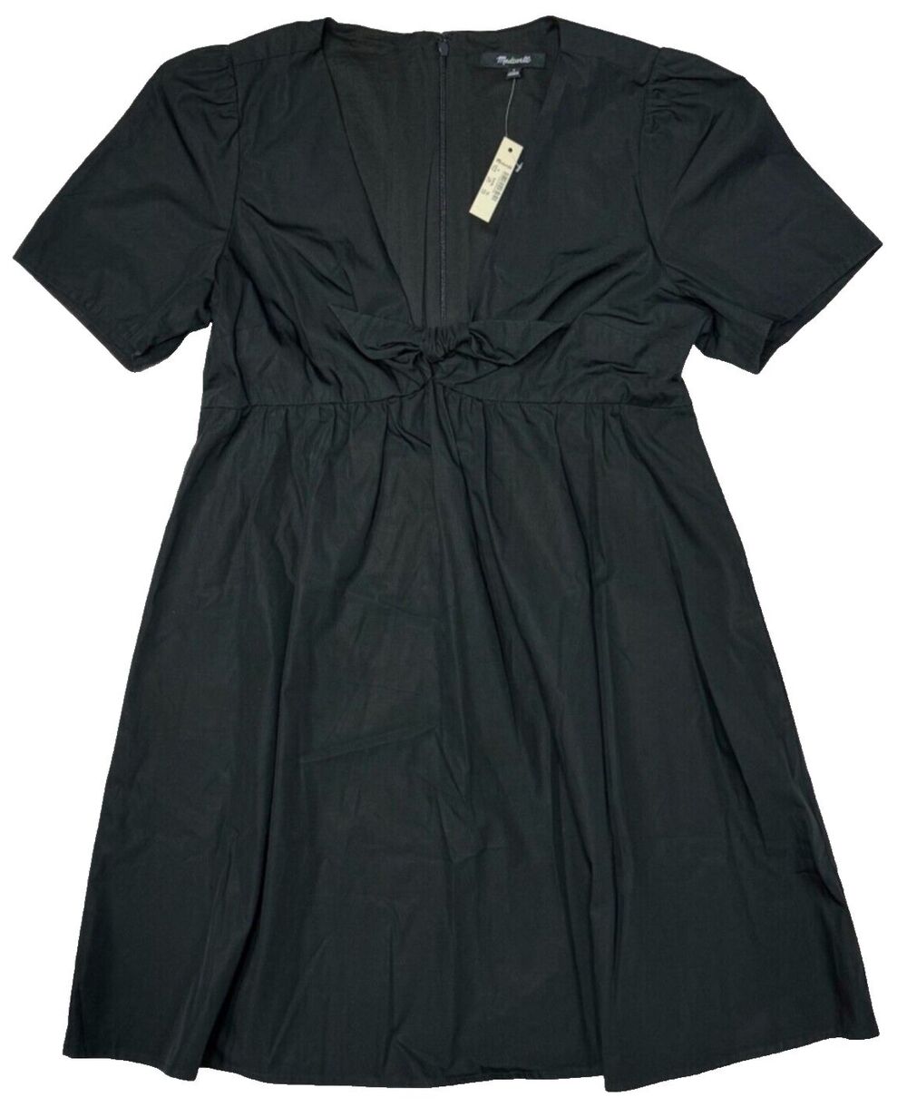 NWT Madewell Little Black Mini Dress V-Neck with Front Bow Women Size 6 (A4)
